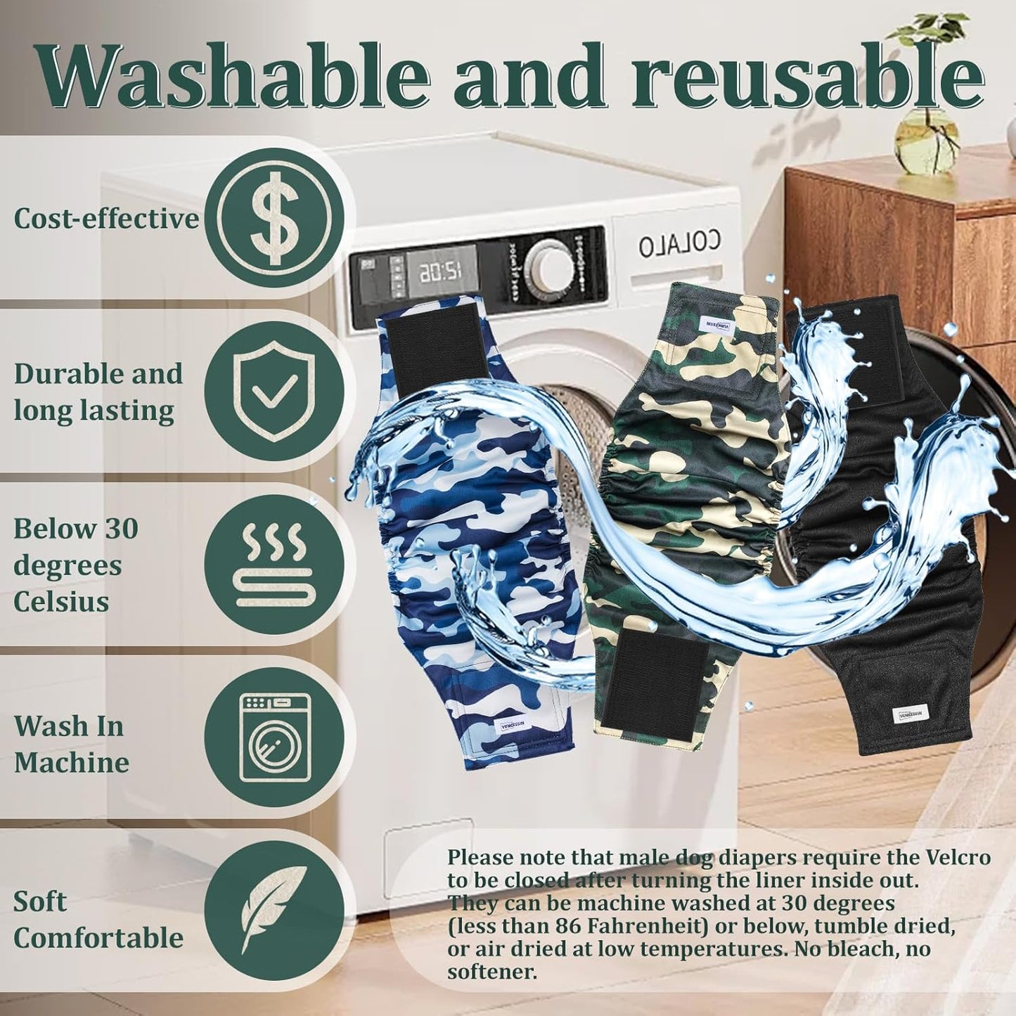 Reusable Dog Diapers Male, Premium Washable Belly Bands for Dogs, Pack of 5, High Absorbing Medium Male Dog Wraps for Doggie & Puppy in Incontinence or Excitable Urination and Training(M)