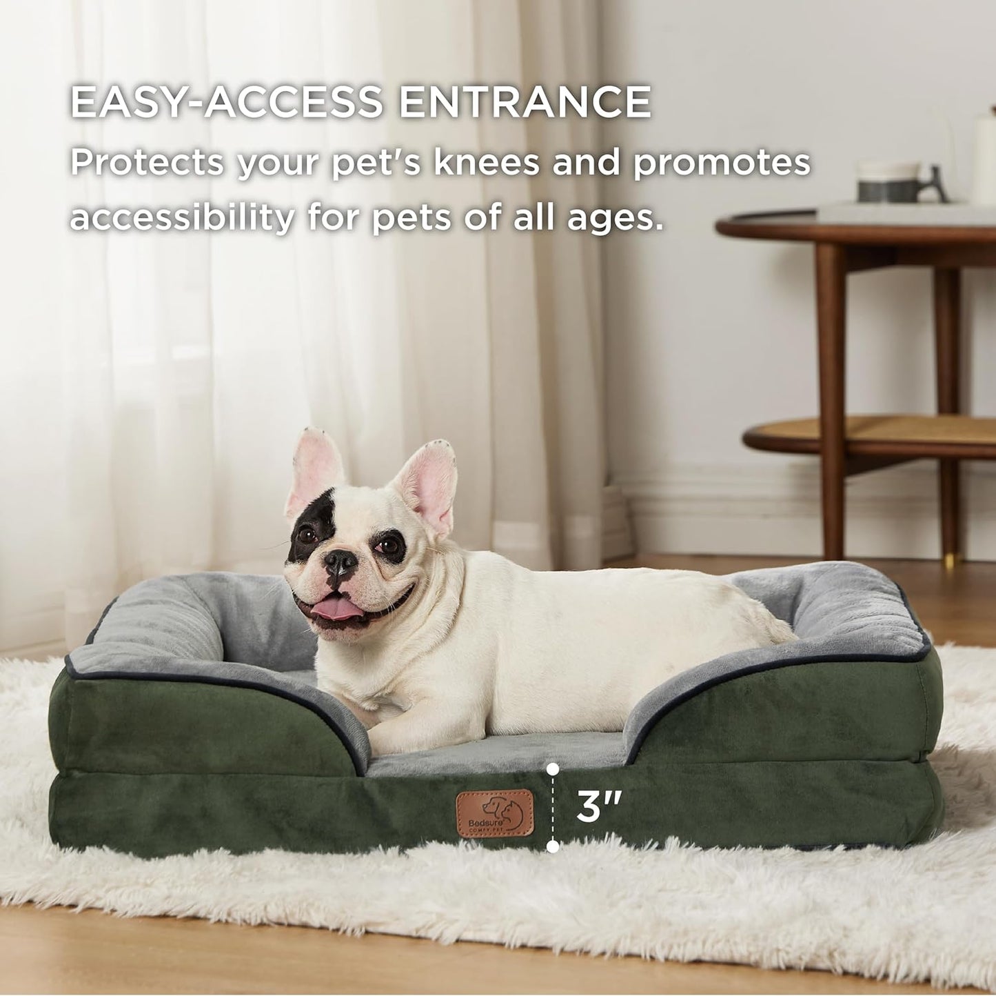 Bedsure Orthopedic Dog Bed for Medium Dogs - Waterproof Dog Sofa Beds Medium, Supportive Foam Pet Couch Bed with Removable Washable Cover, Waterproof Lining and Nonskid Bottom, Dark Green