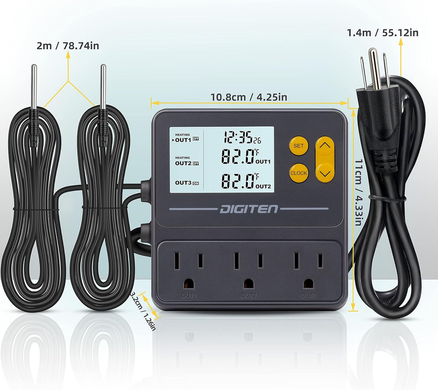 DIGITEN Reptile Temperature Controller with Timer Day-Night,3-Stage Outlet Thermostat Cooling Heating Mode Temperature Controlled for Ball Pythons,Mushroom,Fermentation,Bearded Dragon