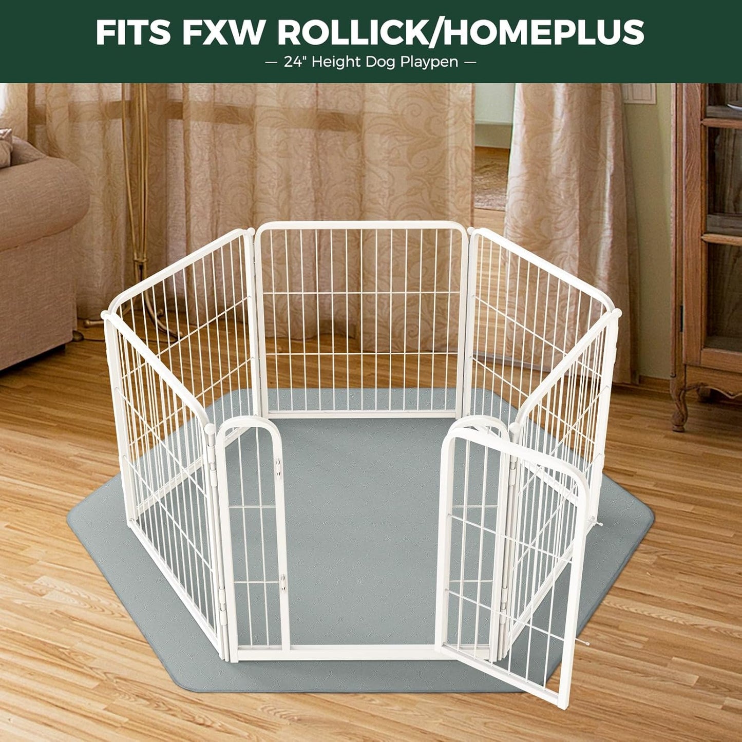 FXW Washable Pee Pads for Dogs, Puppy Pads with Super Absorbent, Specifically Designed for FXW Rollick/Homeplus 24inch 6 Panels Dog Playpen, 31" Hexagon, Gray, 1 Pack
