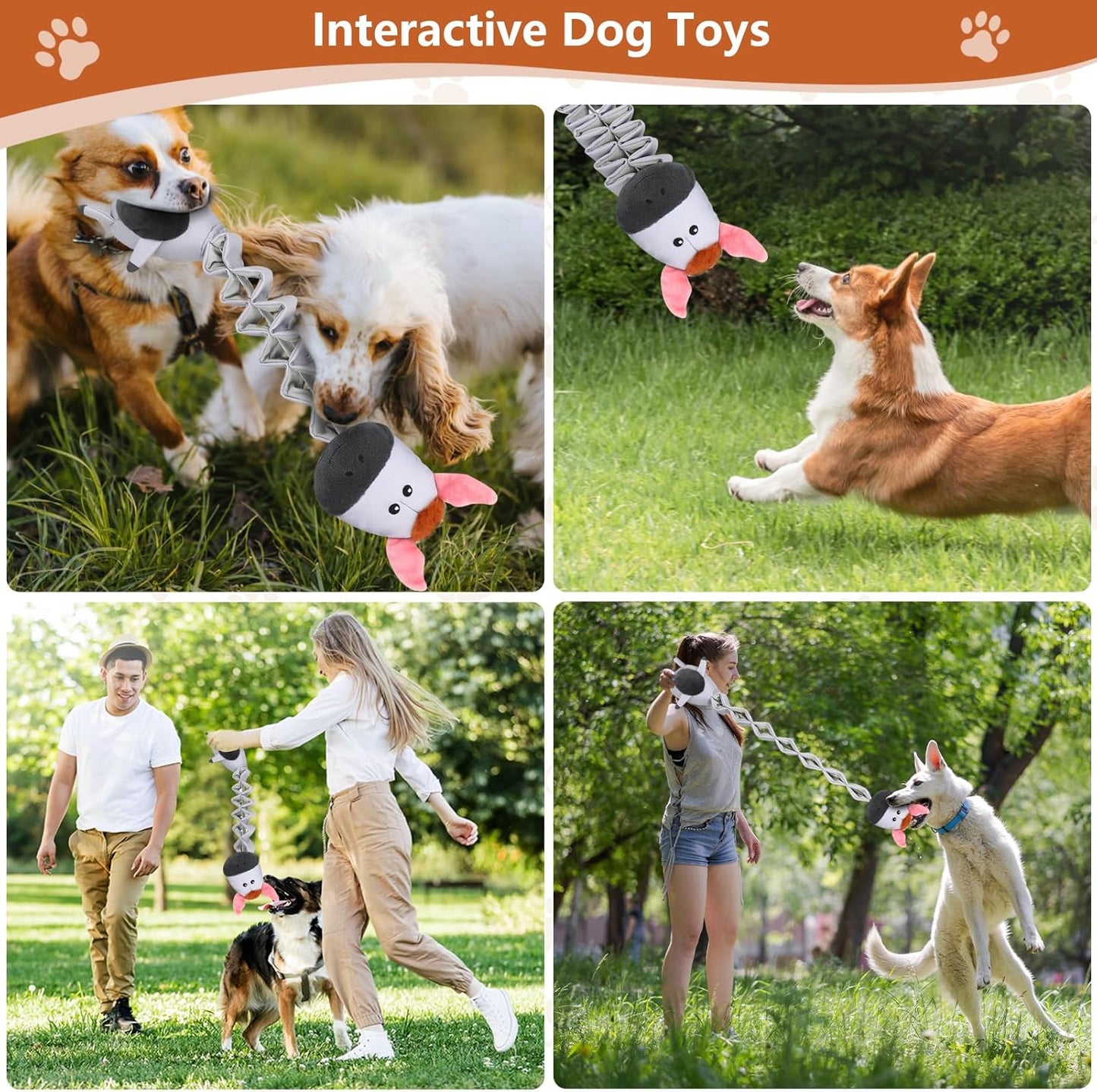 Squeaky Plush Dog Toys for Puppy Toys, Interactive Tug of War Dog Pull Toys, Stuffed Dog Pet Toys for Teething Puppy, Indoor and Outdoor Play for Small Medium Dogs and Large Dogs