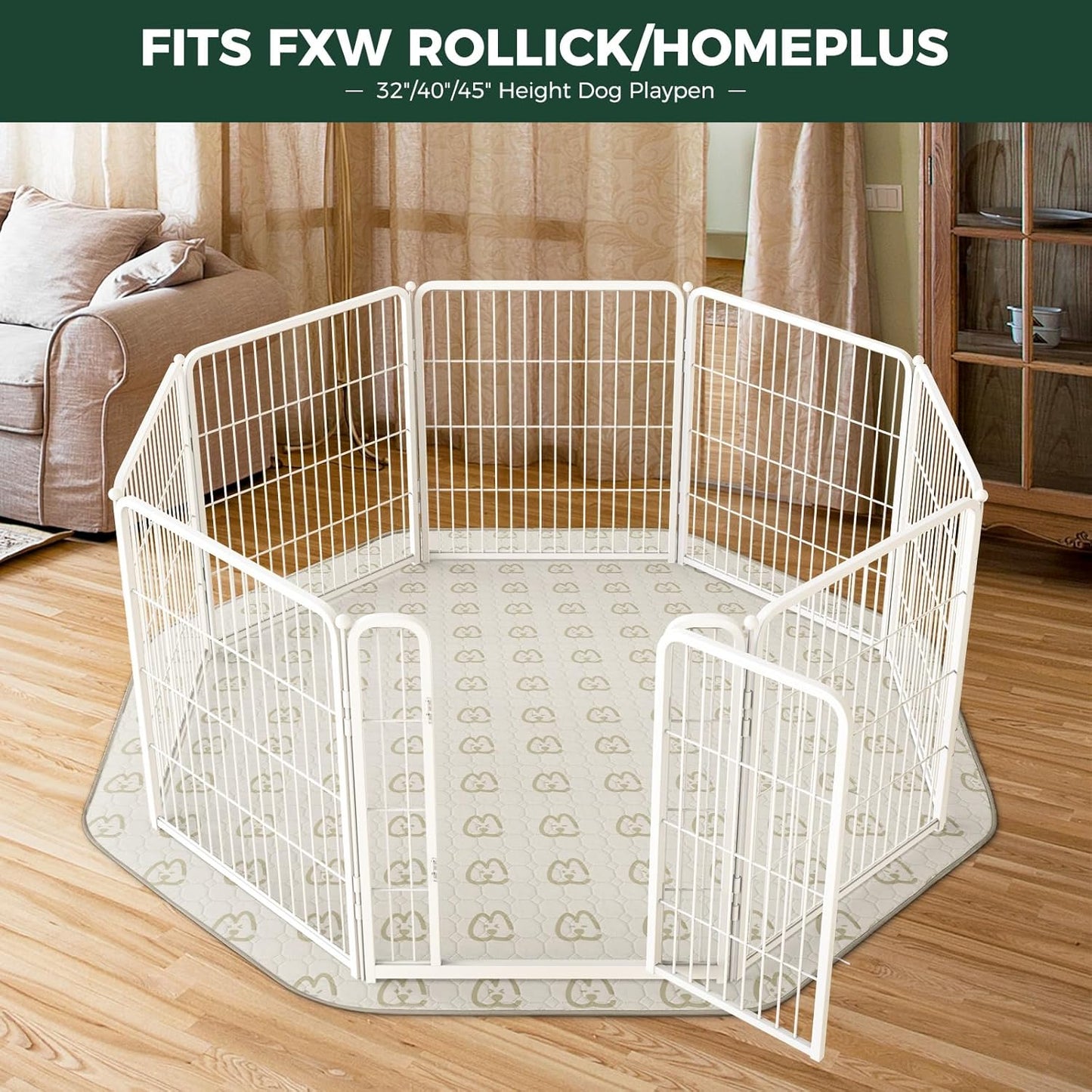 FXW Washable Pee Pads for Dogs, Puppy Pads with Super Absorbent, Specifically Designed for FXW Rollick/Homeplus 32/40/45inch 8 Panels Dog Playpen, 34" Octagon, Khaki, 2 Packs