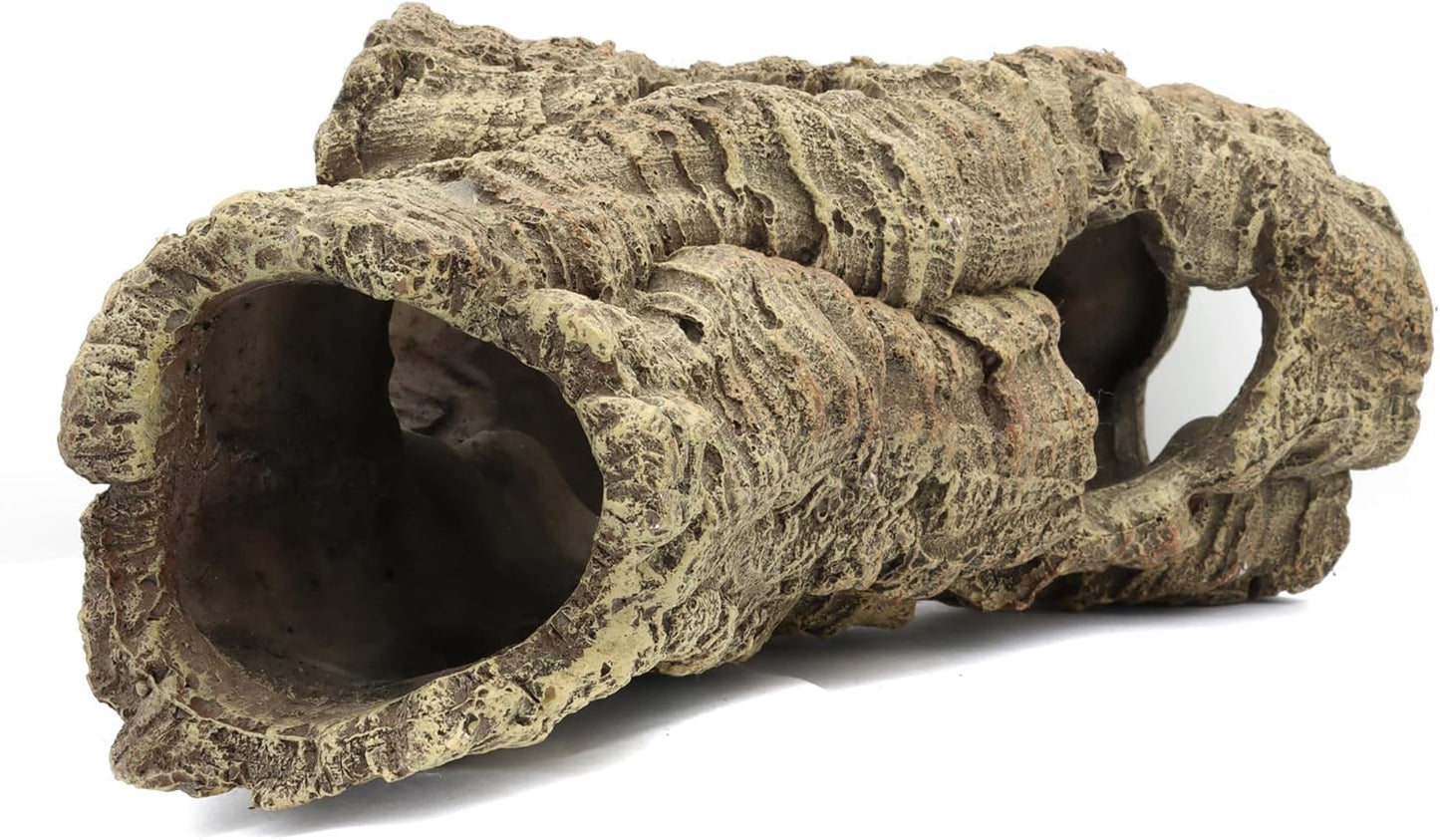 Reptile Terrarium Hideout Decor, Resin Wood Hide Decor for Reptiles, Fish, Amphibians, Small Animals (Medium)