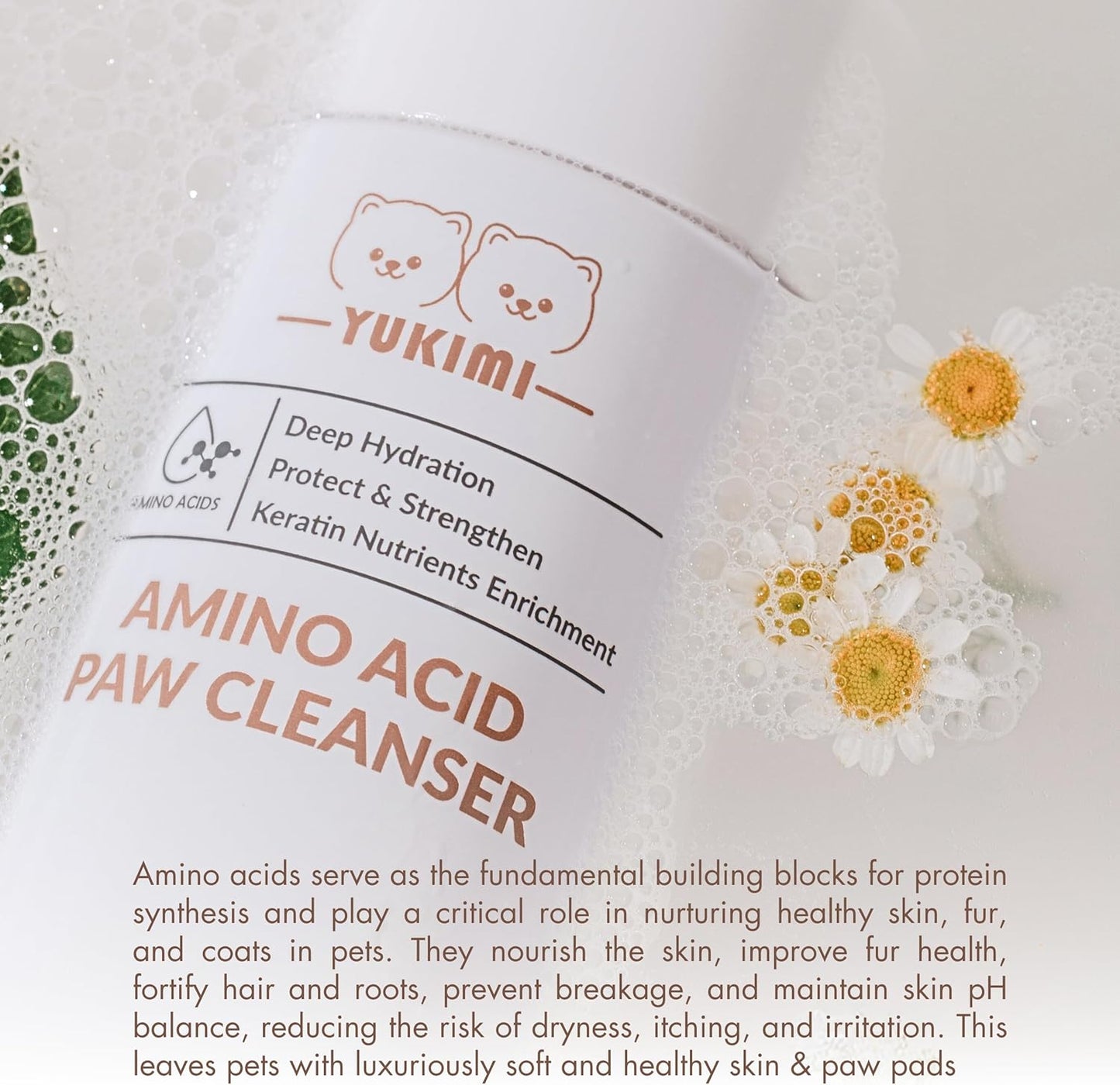 YUKIMI Premium Amino Acid Paw Cleanser with Silicone Bristle Brush for Dogs & Cats | Dermatologist Certified Hypoallergenic | Hydrating, Soothing, Deodorizing, Moisturizing | pH Balanced - 5.0 Fl Oz
