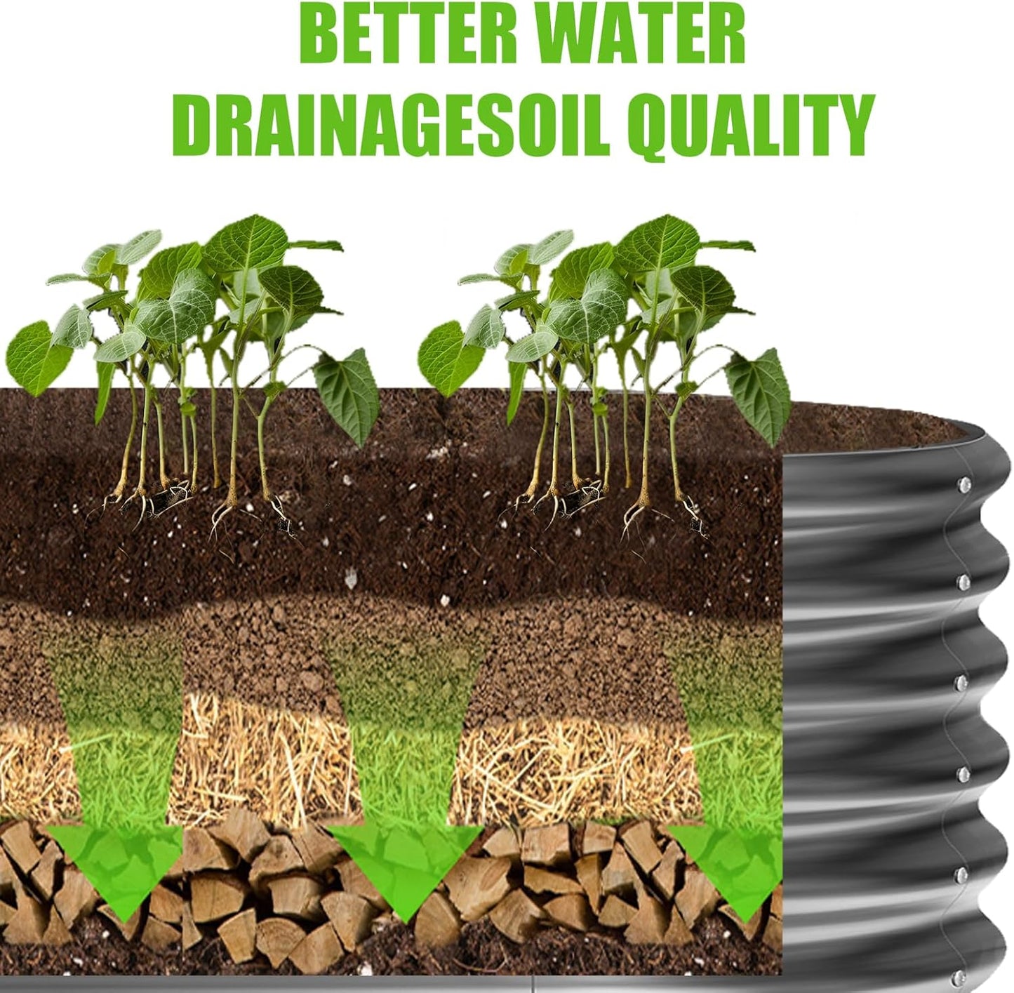 Land Guard 8×2×1.5ft Galvanized Raised Garden Bed Kit, Raised Garden Boxes Outdoor, Oval Metal Raised Garden Beds for Vegetables, Modern Grey