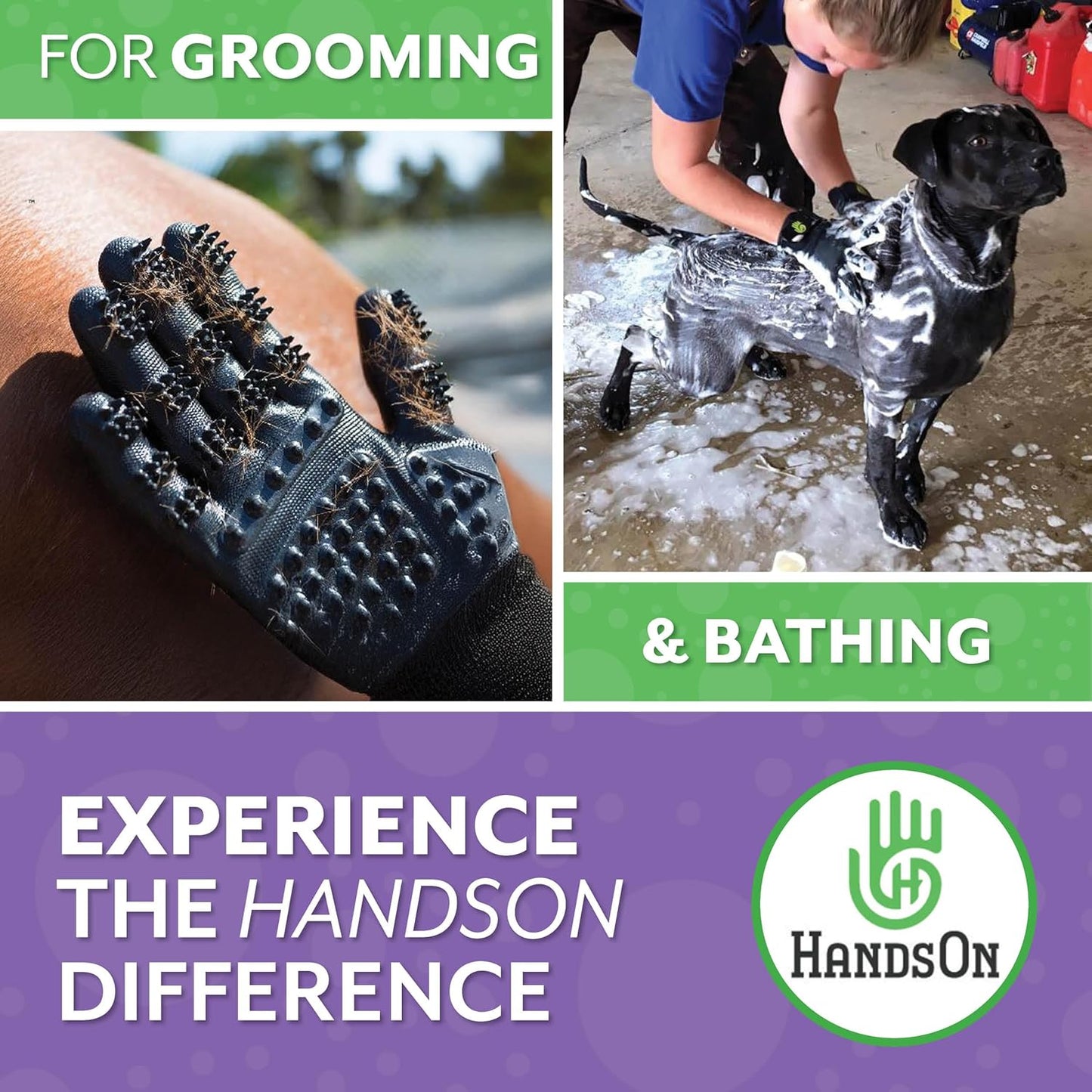 H HANDSON Pet Grooming Gloves - Patented #1 Ranked, Award Winning Shedding, Bathing, & Hair Remover Gloves - Gentle Brush for Cats, Dogs, and Horses