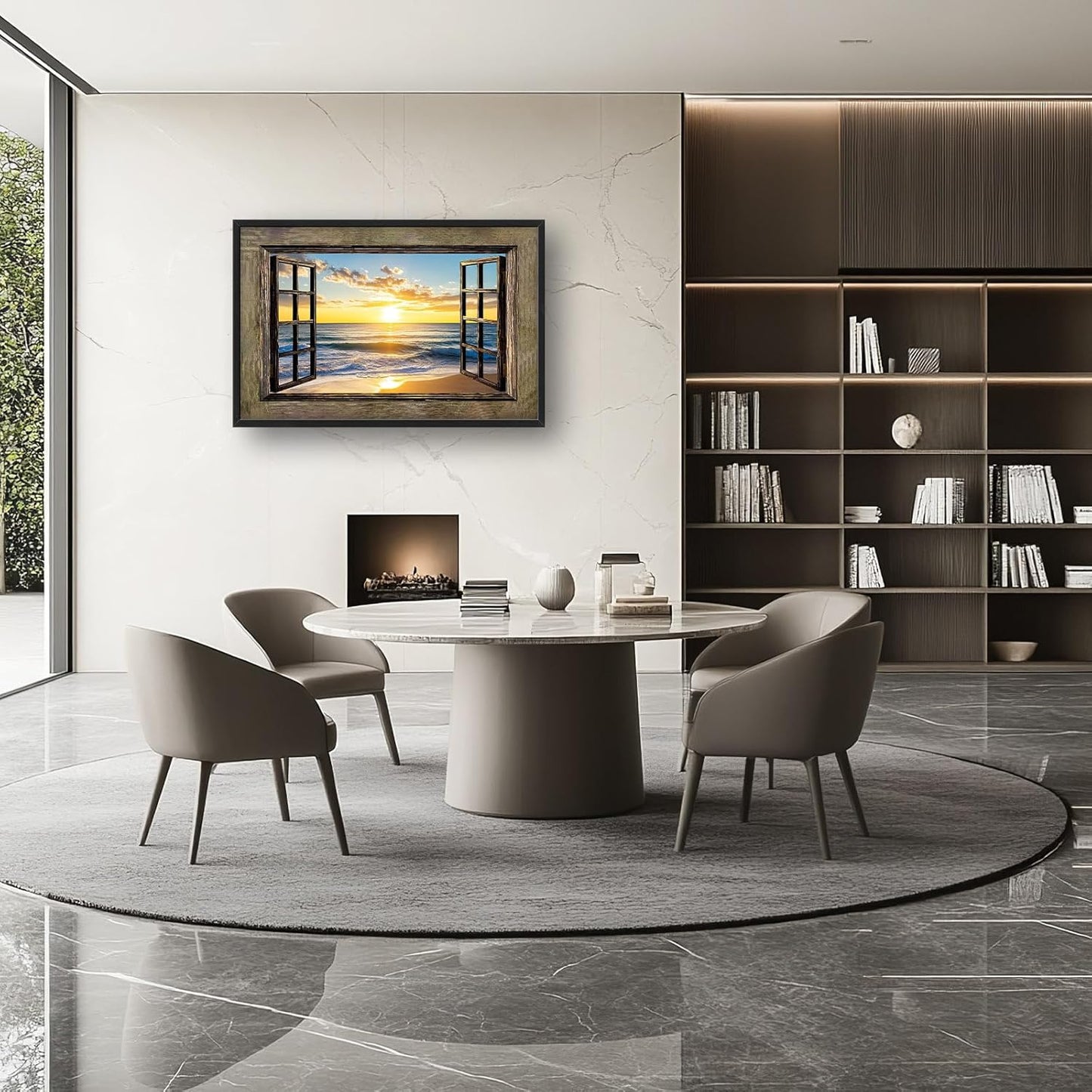 Beach Large Wall Art Sea Coastal Pictures Rustic Window Sunrise Wall Decor Canvas Print Painting Artwork for Bathroom Living Room Bedroom 36L" x 24W"