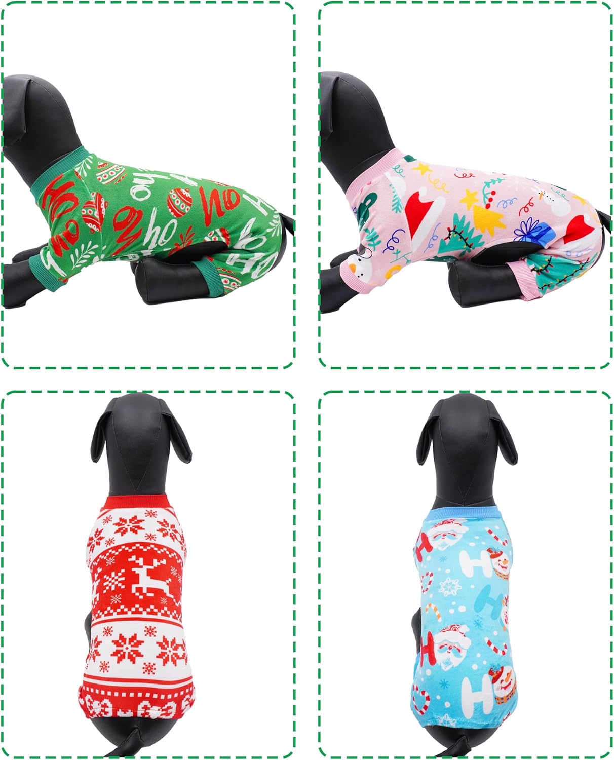 PET SHOW 4 Pack Small Dog Christmas Pajamas Holiday Dog Clothes Doggies Soft Stretchy PJs Xmas Jumpsuit Puppy Cats Girl Boy Onesies Red Green Outfits with Sleeve Pets Dachshund Costume XS