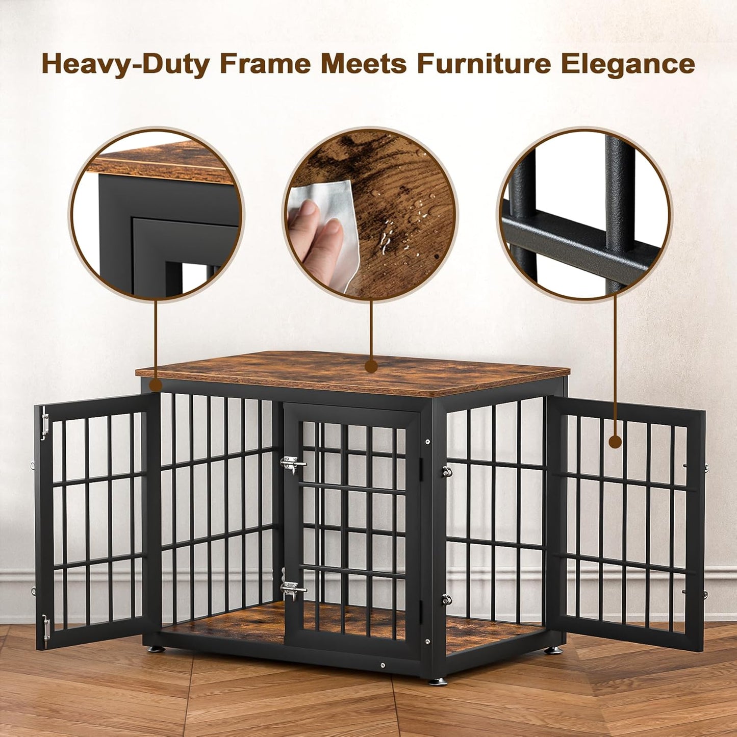 32 Inch Heavy Duty Dog Crate Furniture for Medium and Small Dogs, Decorative Pet House End Table, Wooden Cage Kennel Furniture Indoor, Rustic Brown
