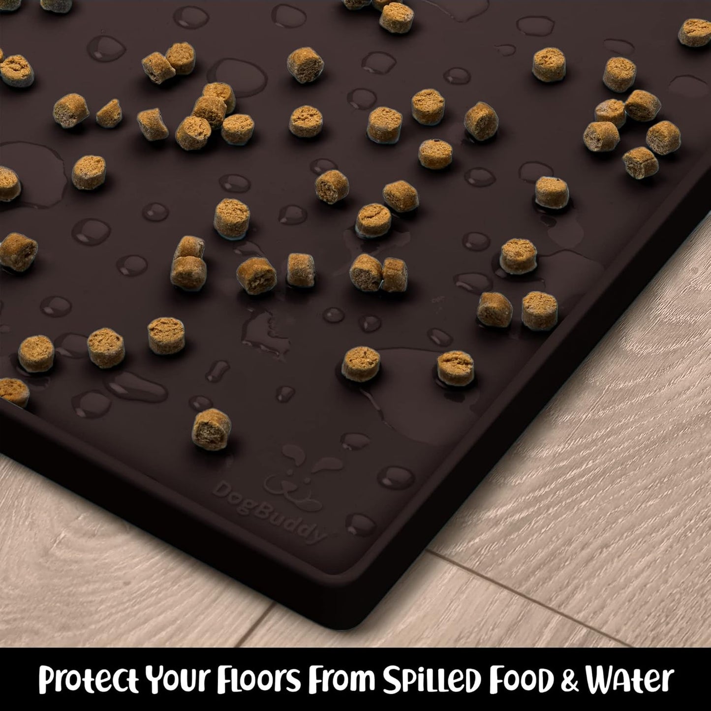 DogBuddy Dog Food Mat – Waterproof Dog Bowl Mat for Food and Water, Silicone Pet Feeding Mats for Floors, Non-Slip Placemat with High Edges for Dogs Bowls, Puppy Essentials (XL: 28" x 18", Coffee)