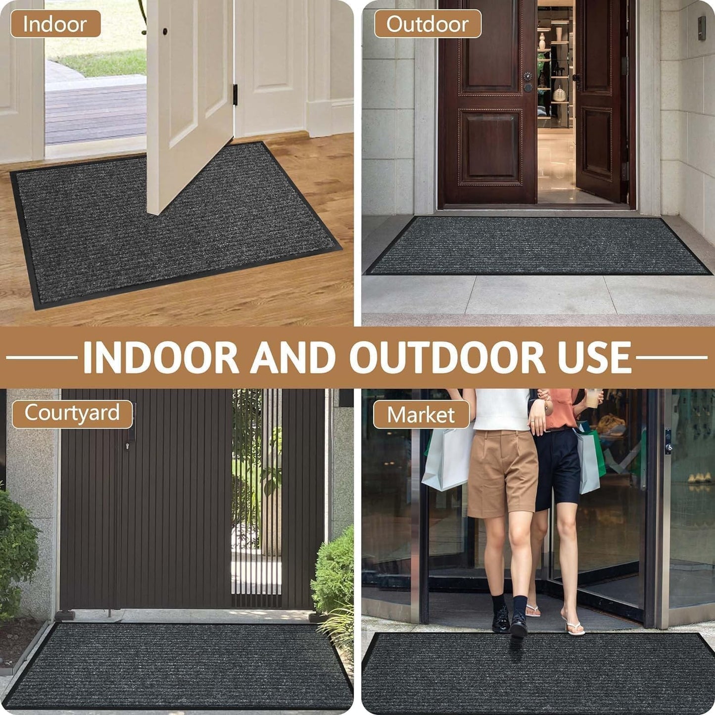 Durable Indoor Outdoor Door Mats for Entryway, Heavy Duty Front Door Mat, 72" x 36" Low Profile Welcome Mats for Entry, Stain and Fade Resistant Indoor Outdoor Entrance Mat