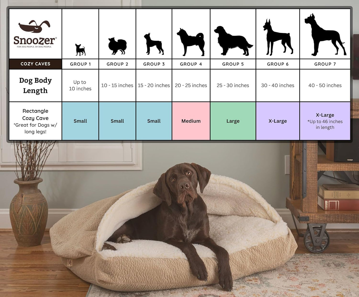 Snoozer Pet Products Luxury Rectangle Cozy Cave Dog Bed with Microsuede, Medium, Anthracite