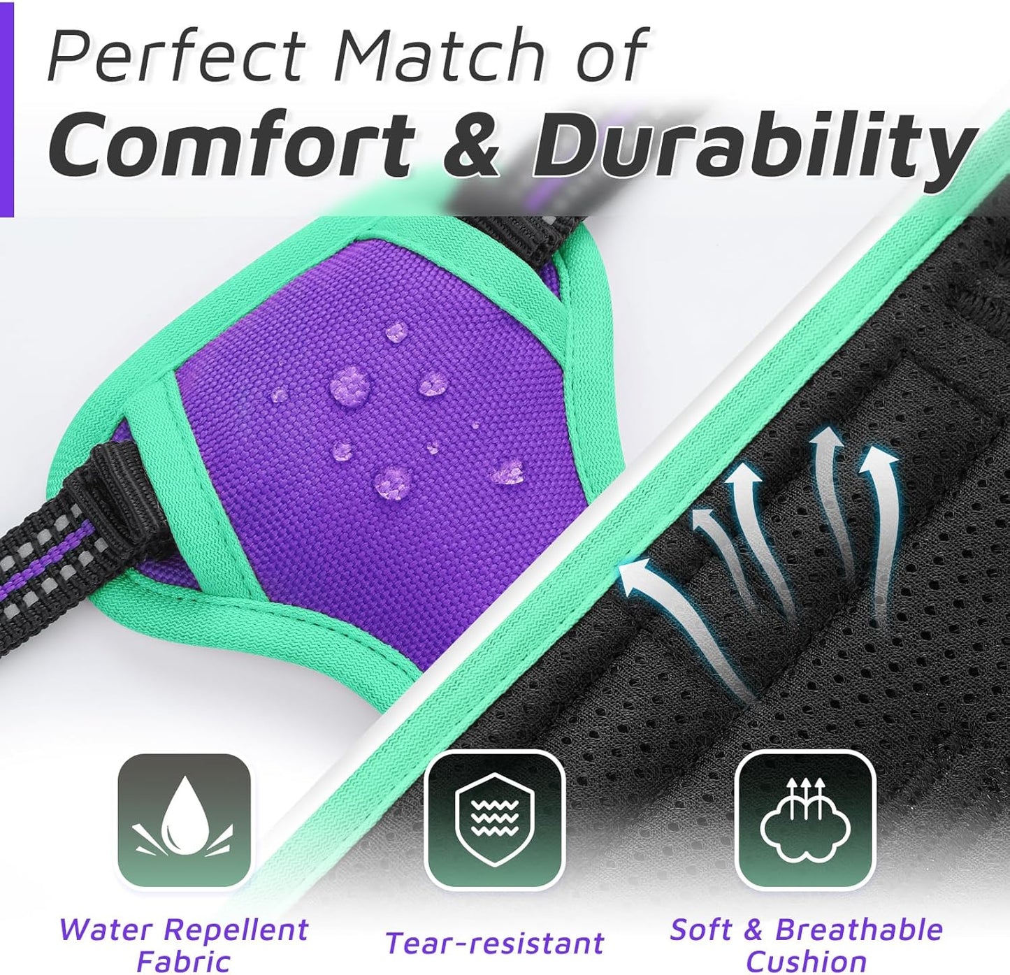 Eagloo Dog Harness for Large Dogs, No Pull Service Vest with Reflective Strips and Control Handle, Adjustable and Comfortable for Walking, No Choke Harness with 2 Metal Rings, Purple & Green, M