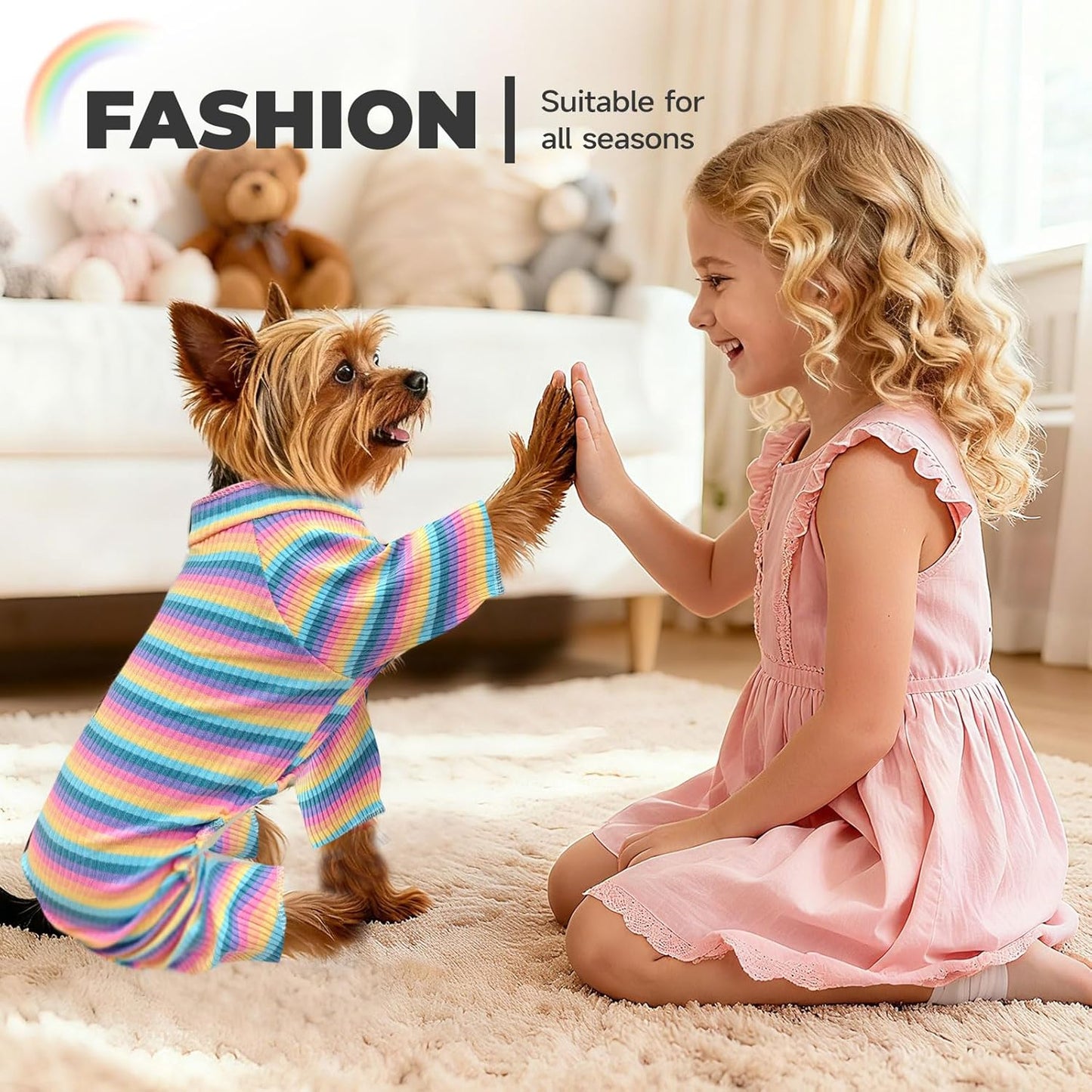 BAEJMJK Striped Dog Pajamas Stretchy Cute Four-Legged Boy Girl Dog Clothes with Sleeves Comfortable Dogs Jumpsuit Colorful Pet Puppy Outfits Apparel for Small Medium Dogs Cats(Pink,Pink,X-Small)