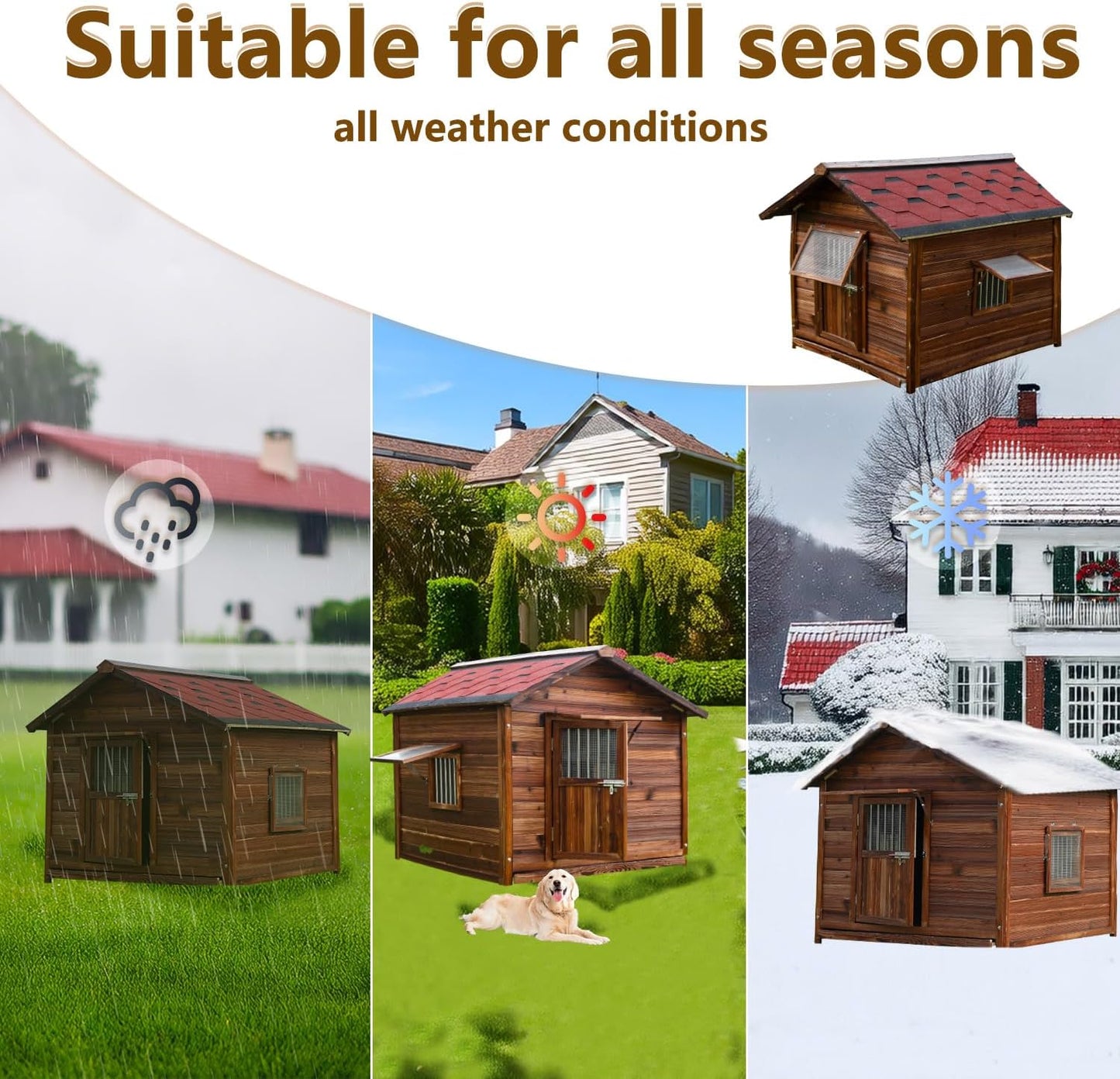 Waterproof Dog Houses for Large Dogs Outside with Door and Window, Luxury Dog House Outdoor, Sturdy Pet House for All Seasons and All Weather, 5XL