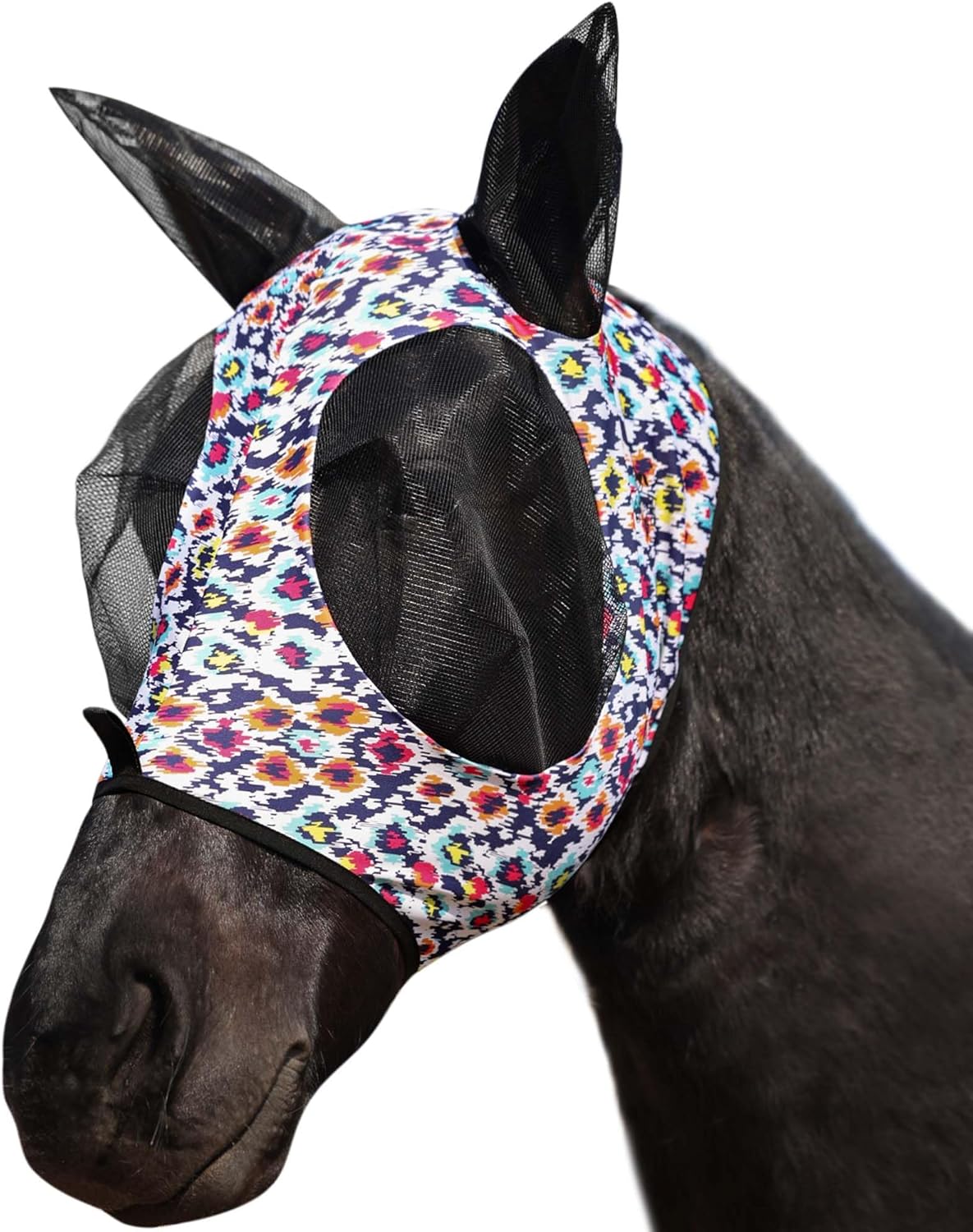 Harrison Howard Super Comfort Stretchy Fly Mask Large Eye Space with UV Protection Soft on Skin with Breathability Geo Feather XL
