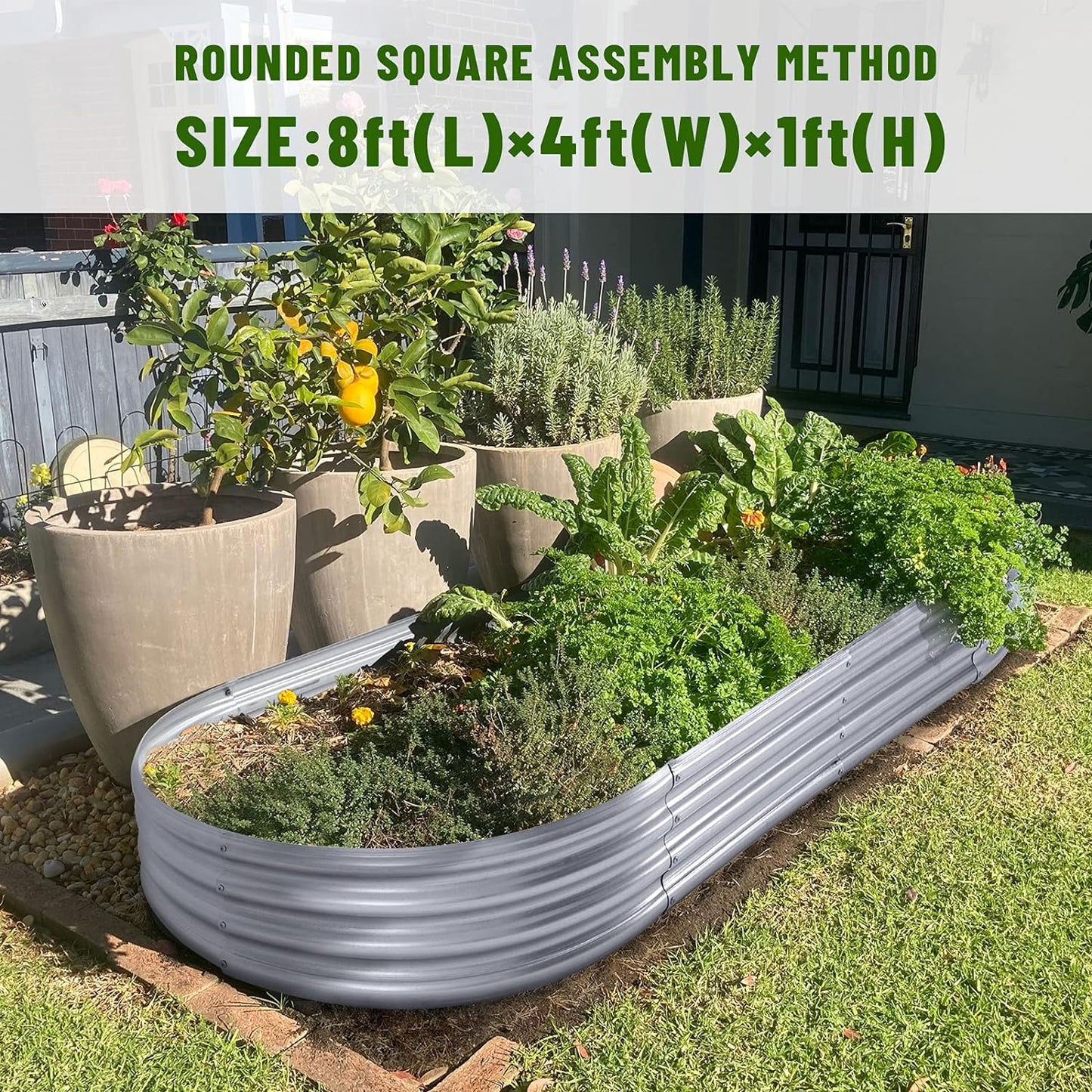 Land Guard 2Pcs Galvanized Steel Raised Garden Bed,8 x 4 x 1 ft Large Metal Raised Planter Beds, Aluminum Raised Garden Bed for Vegetables, 8 x 4 x 1ft(2pcs)
