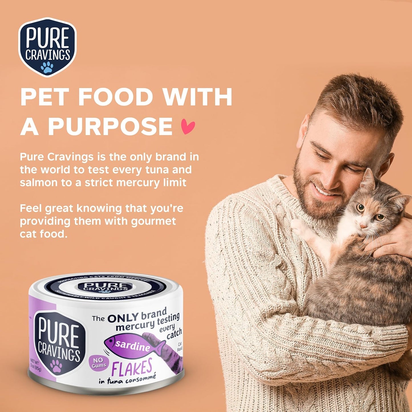 Sardine Flakes in Tuna Consommé, Canned Wet Cat Food Soup, 100% Mercury-Tested, Moist Can Fish, Grain-Free Protein, Non-GMO, 3oz, Pack of 12