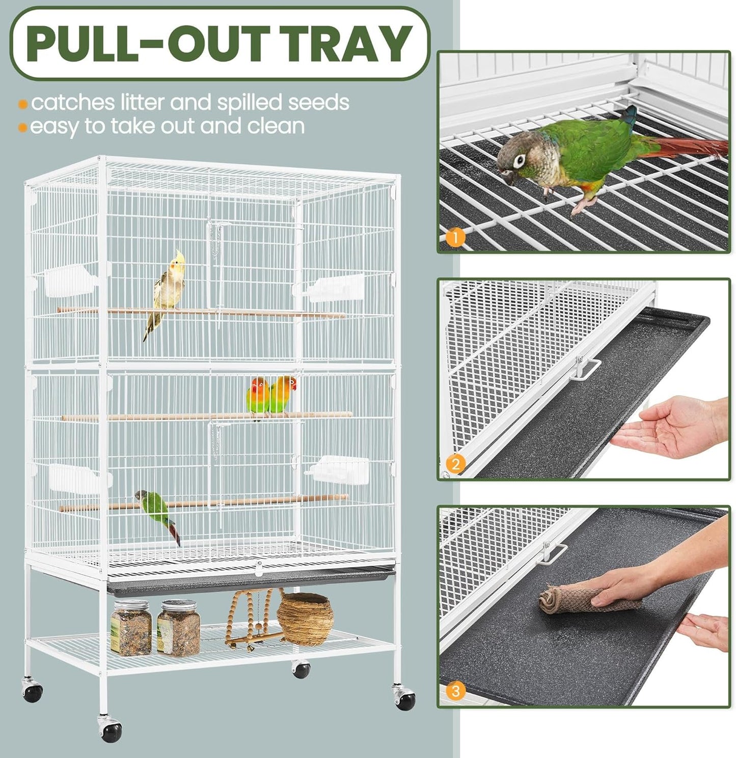 Yaheetech 52inch Bird Cage Extra Large Parakeet Parrot Cage for Lovebird Cockatiel Conure Finch with Rolling Stand White