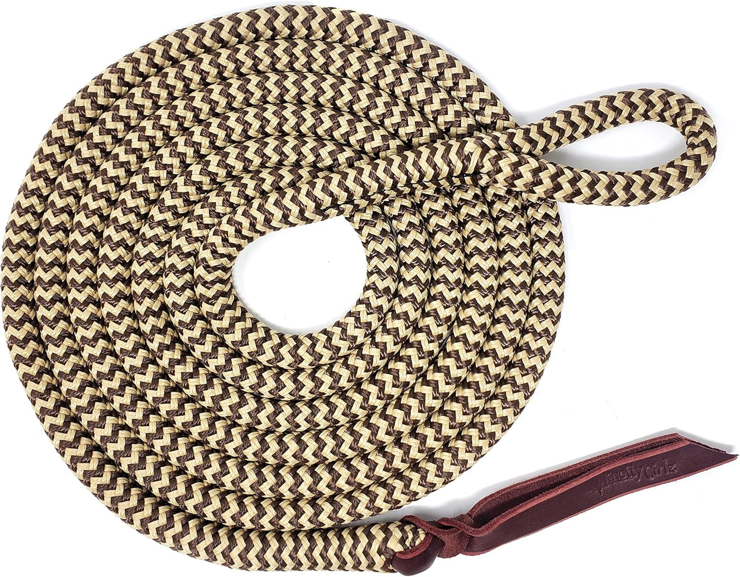 Double Braid Lead Rope with Eye Splice Loop, 12-14FT Lengths (Brown with Beige, 14 ft.)