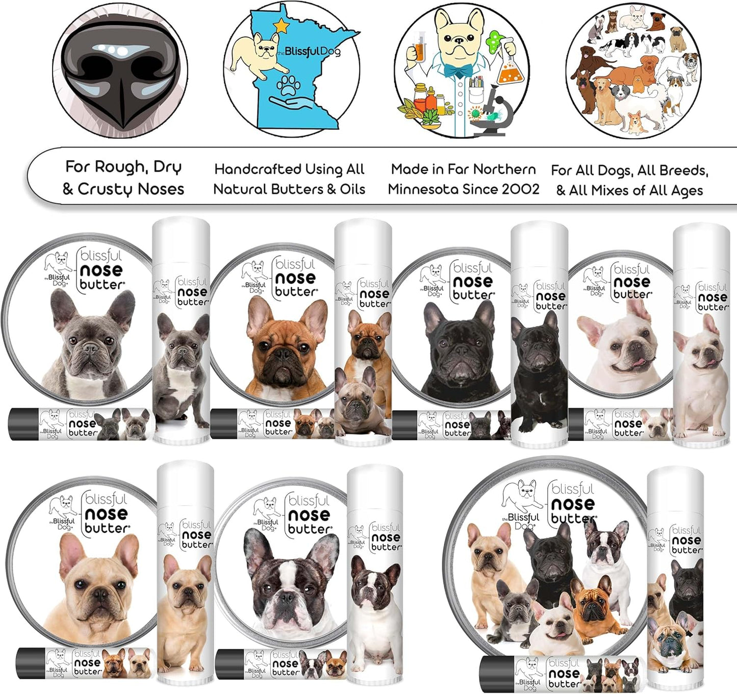 The Blissful Dog Black Masked Fawn French Bulldog Unscented Nose Butter, 0.50-Ounce