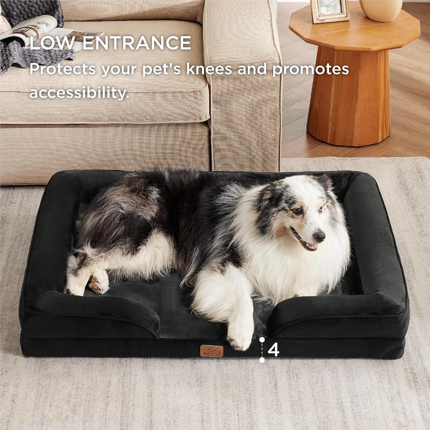 Bedsure XL Plus Orthopedic Dog Bed for Extra Large Dogs - Washable XLarge Dog Cat Bed Waterproof, Comfort Dogs Couch Sofa with Washable Removable Cover, Pet Bed with Nonskid Bottom, Black, 48"