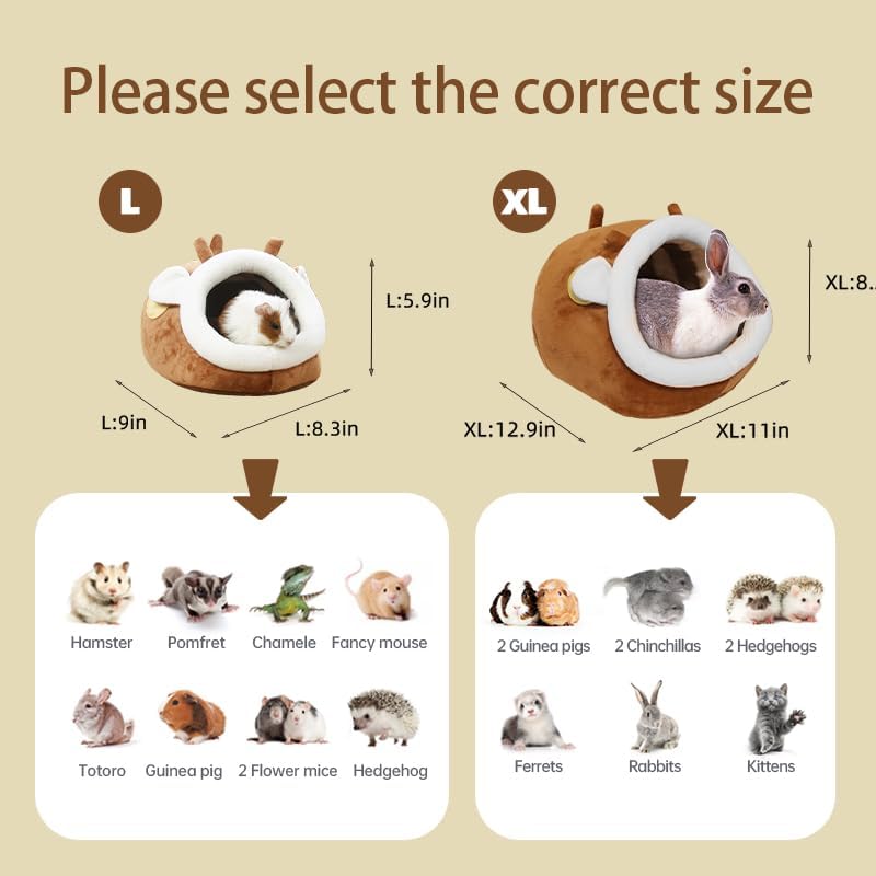 Guinea Pig Bed House & Hideout for Rat Bearded Dragon Hedgehog Ferret to Sleep and Hide, Guinea Pig Cage Accessories Habitat Décor (Large, 1.Sika Deer)
