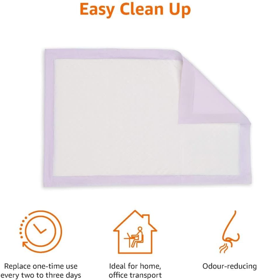 Amazon Basics Cat Pee Pads, 60 Count, Universal Fit for Litter Box, Odor Control with Lemon Scent, White/Purple