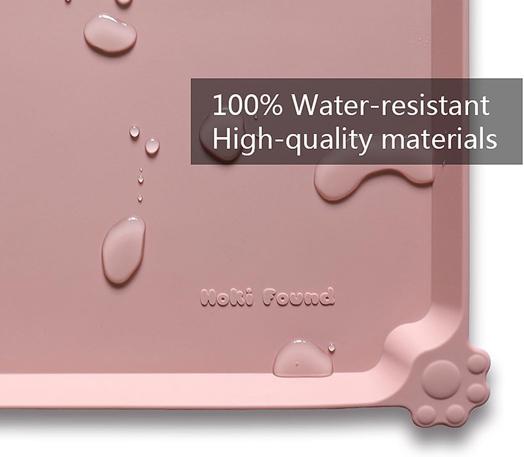 Hoki Found L Silicone Non Slip Pet Food Mats - Placemat for Dog Cat - Waterproof Dog Cat Food Mats - Carpet Friendly - Neutral Pink
