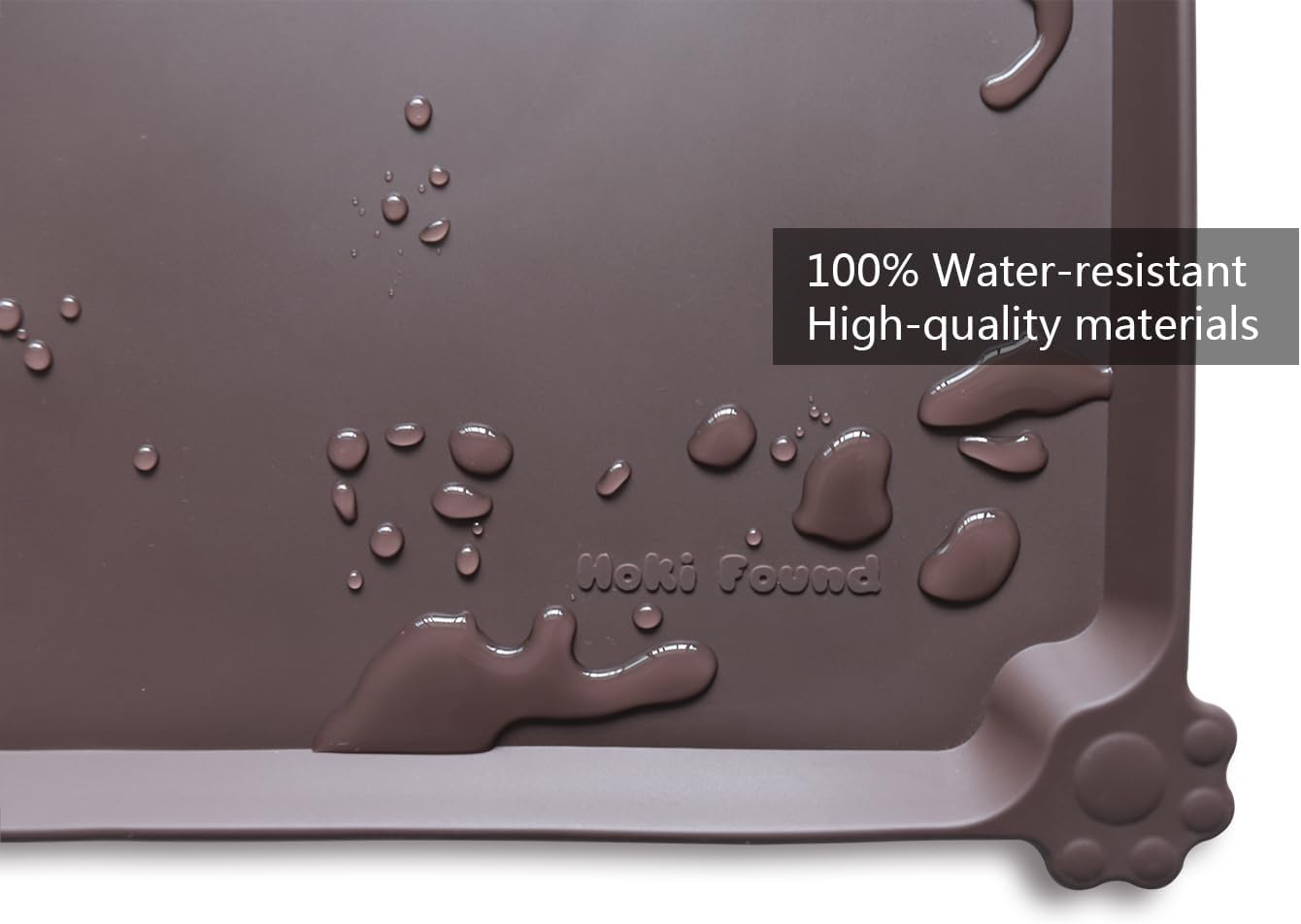 Hoki Found XX-Large Silicone Pet Food Mats - Non Slip Cat Dog Bowl Mats - Waterproof Dog Cat Food Tray - Dark Oak