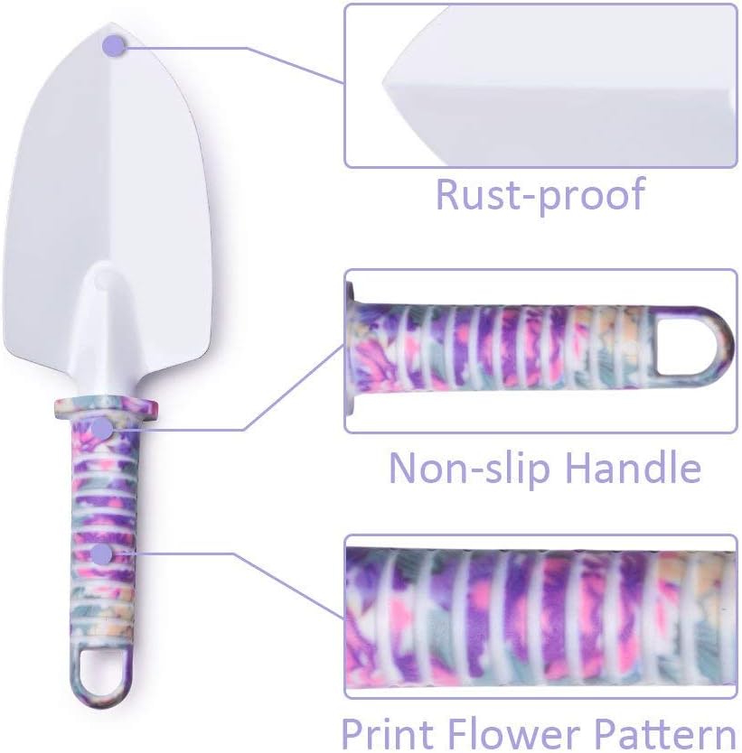 6 Pieces Garden Tools Set Planting Tools, Non-Slip Handle with Anti-Rust Trowel, Cultivator, Pruning Shear, Water Sprayer and Carrying Case, Gloves with Claws