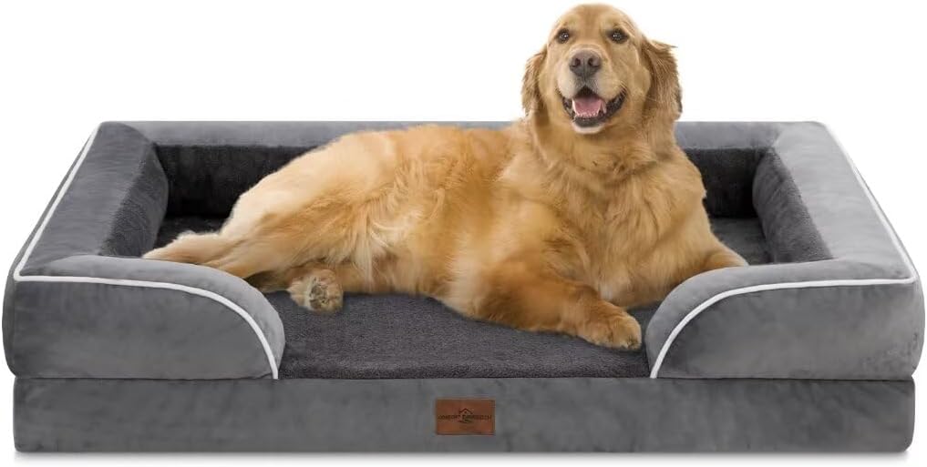 Comfort Expression XL Dog Bed with Bolster, Waterproof Orthopedic Foam Dog Beds for Extra Large Dogs, Washable Dogs Sofa Pet Bed with Removable Cover & Non-Slip Bottom(X-Large,Dark Grey)