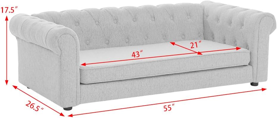 Dog Sofa Couch for Medium to Large Dogs, 55" Memory Foam Pet Sofa Couch with Washable Fabric, Durable Elevated Dog Bed with Legs, Removable Cushion for Medium and Large Dogs, Blue