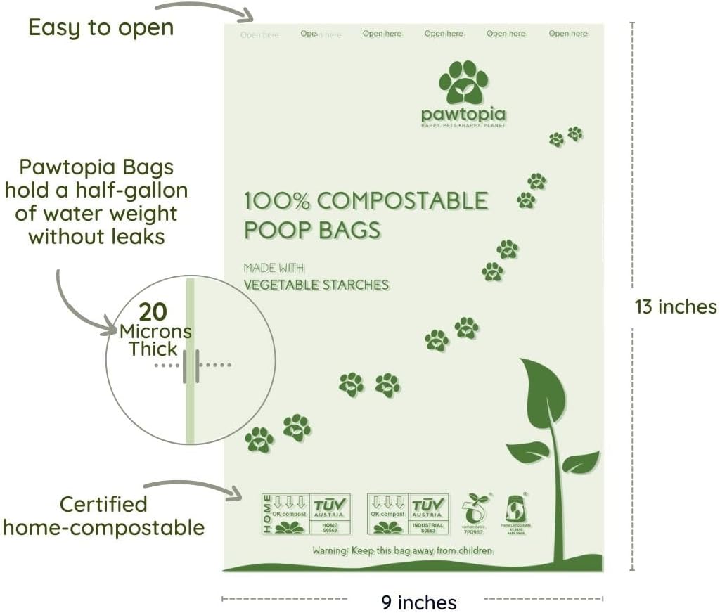 Pawtria Certified Home Compostable Dog Poop Bags (240), Biodegradable Poop Bags, Cat Litter, Vegetable Starches, Eco-friendly Dog Waste Bags, Leak proof, Easy to Open, Give Back