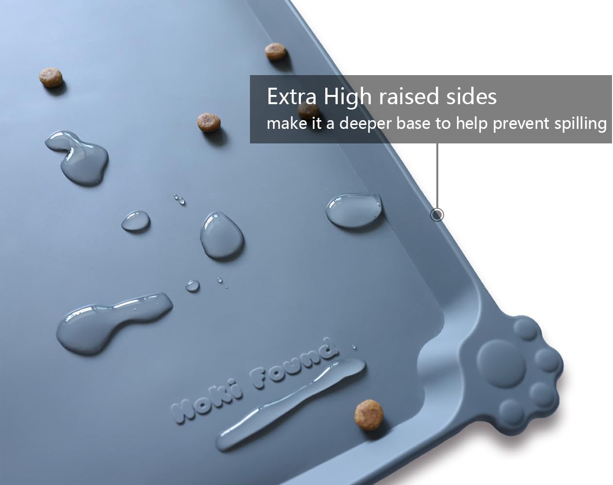 Hoki Found L Silicone Pet Food Mats - Non Slip Pet Dog Cat Bowl Mats - Gray