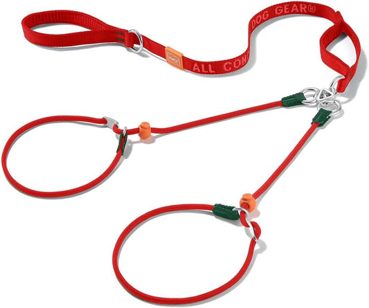 Howgo Double Slip Leash Slip Lead with Two Handles| Dual Dog Slip Lead for 2 Dogs,360° Swivel No Tangle | Dog Training Collar | Double Clip Leash Coupler and Splitter (Red, 6FT)