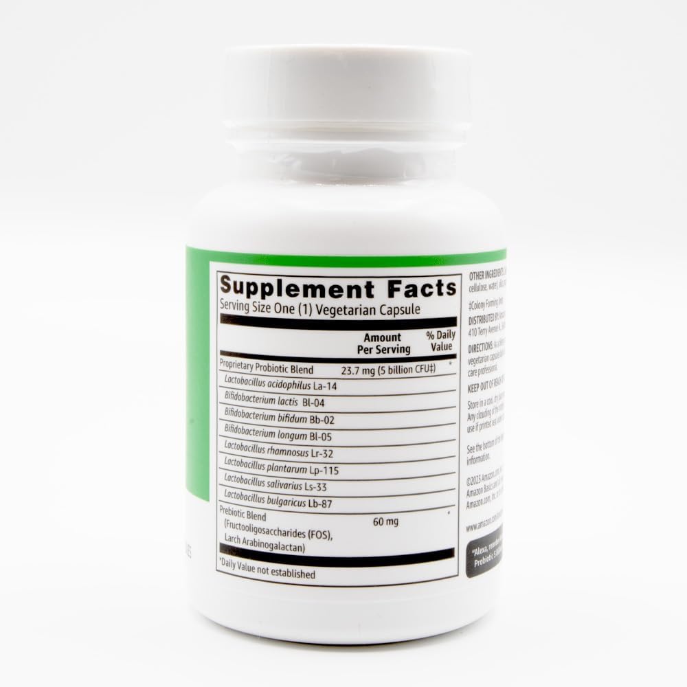 Amazon Basics Probiotic 5 Billion CFU, 8 Probiotic strains with 60 mg Prebiotic Blend, 60 Count Vegetarian Capsules, 2 Month Supply, Supports Healthy Digestion (Previously Solimo) (Pack of 2)