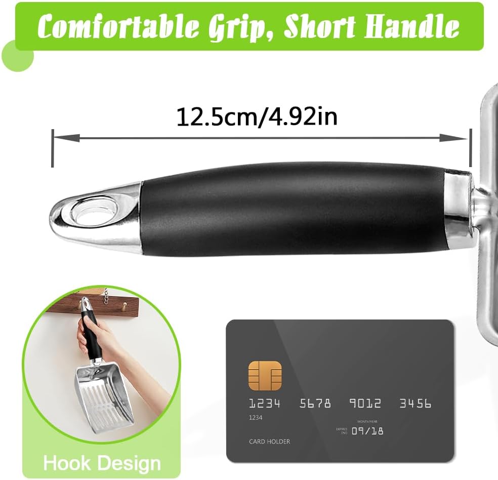 Cat Litter Scoop - Stainless Steel Metal Cat Litter Scoop-Sturdy Mesh Scooper - Mesh Shovel-Easy to Clean - Suitable for Cat Litter Box - Light Black