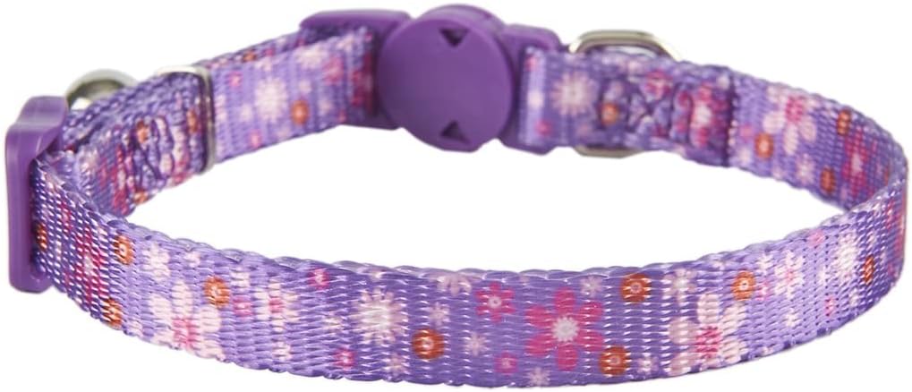 2 Pack Floral Cat Collars Breakaway Kitten Collar with Bell Adjustable Cute Kitty Collar for Female Cats Pink Purple