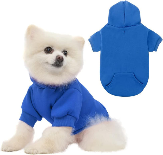KOOLTAIL Basic Dog Hoodie - Soft and Warm Dog Hoodie Sweater with Leash Hole and Pocket, Dog Winter Coat, Cold Weather Clothes Sweatshirt for Small Medium Large Dogs Puppy Cat Boys Girls Blue S