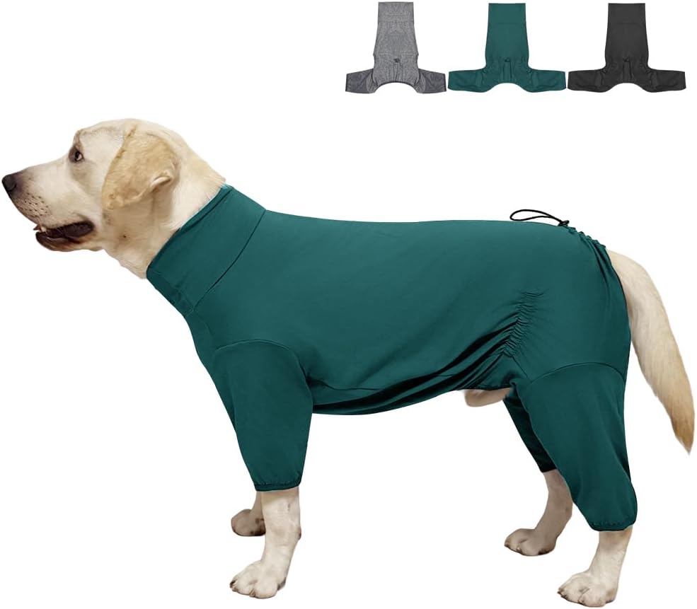 Dog Pyjamas PJS Sweater Clothes and Home Clothing Suitable for Small to Medium Breeds of Dogs, Dog Neutering Suits, Extra-Large Stretch Fabric, Four-Legged Clothes (Thin Dark Green, XL)