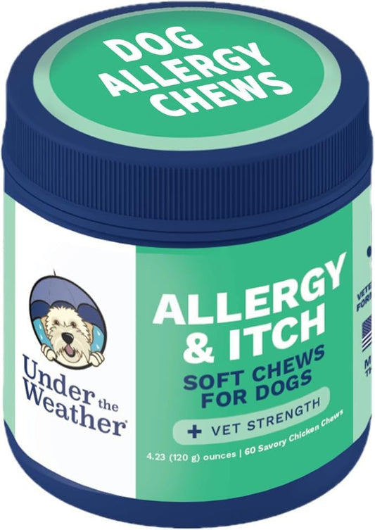 Under the Weather Allergy & Itch Pet Allergy Chews for Dogs | Vet Formulated Skin Support for Canines | Soothing Dog Allergies and Itching Relief Supplement | 60 Count