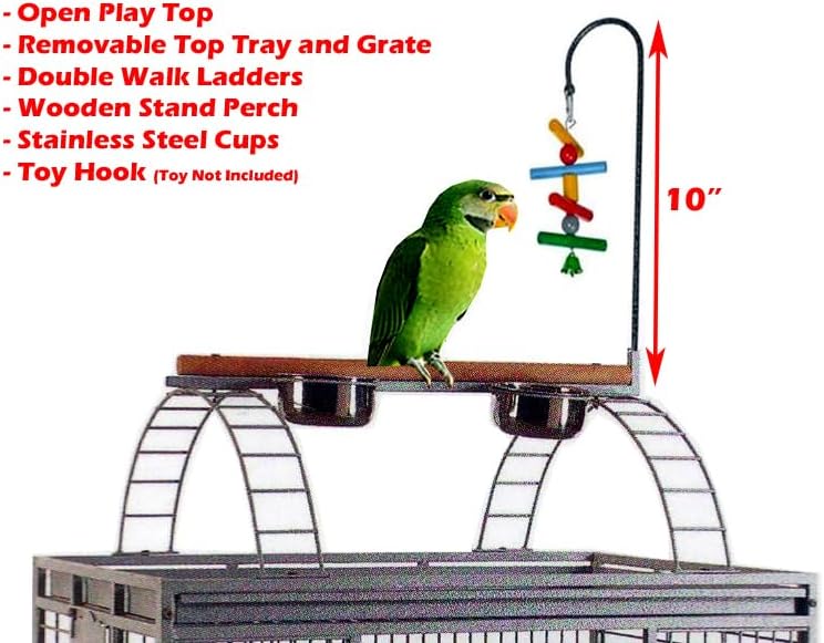 Extra Large 28" x 22" x 65"H Double Ladders Open Play Top Wrought Iron Bird Parrot Parttot Finch Macaw Cockatoo Cage, Include Seed Guard and Toy Hook