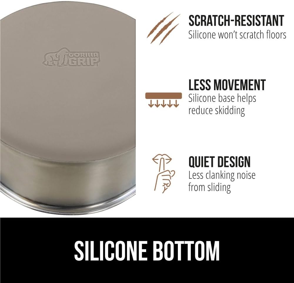 GORILLA GRIP Set of 2 Dog Bowls, Holds 4 Cups (32 fl oz), Heavy Duty Metal Food and Water Bowl for Feeding Dogs and Cats, Dishwasher Safe, Rust Resistant Stainless Steel, BPA Free Rubber Base, Beige