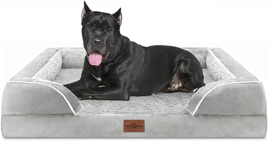 Comfort Expression XXL Orthopedic Foam Dog Bed for Extra Large Dogs, Waterproof Orthopedic Dog Beds, Washable Dogs Sofa Beds with Removable Cover & Non-Slip Bottom(XX-Large,Grey White)