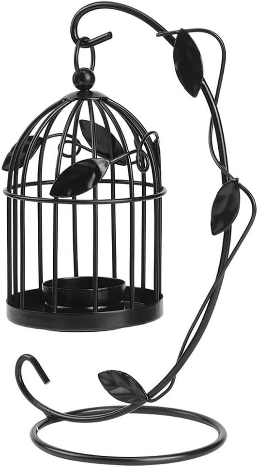 Birdcage Candle Holder, Hanging Candle Holder Decorative Bird Cages Bird Cage Decor Vintage Metal Candlestick for Wedding, Party(Black)