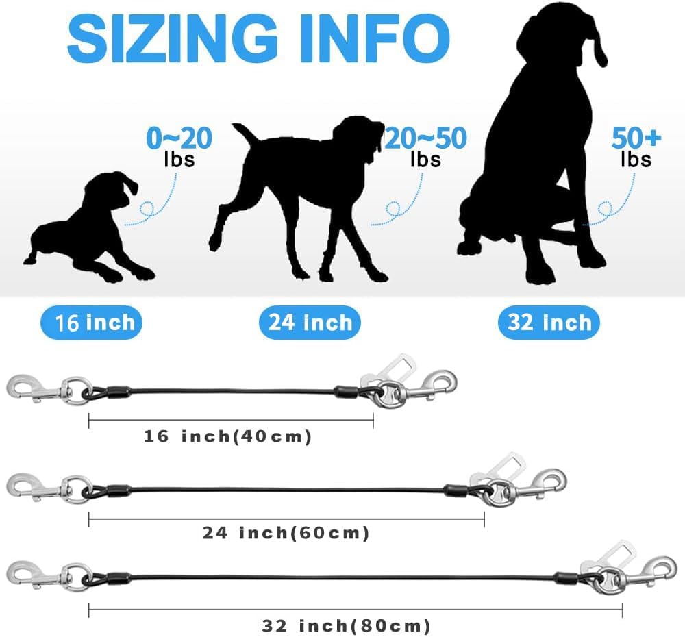 Dog Seat Belt Harness for Car,2pcs Dog Seatbelt of Coated Wire Leash Safety Restraint,No Chew Tether Cable Vehicle Dog Accessories,Double Clips & Latch (2 Pack Red+Blue, 32 inch/80 CM)