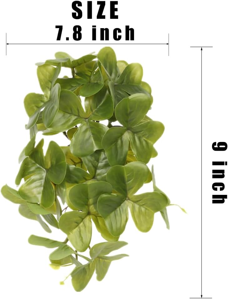 Reptile Plants for Terrarium, Amphibian Habitat Decor Artificial Hanging Plants with Suction Cup - Fake Shamrock