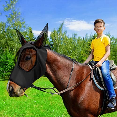 Frienda 4 Pcs Horse Fly Masks with Ears Head Fly Masks for Horses Smooth Elastic UV Protection Cover from Summer Insect Pests(Large,Purple, Blue, Pink, Black)