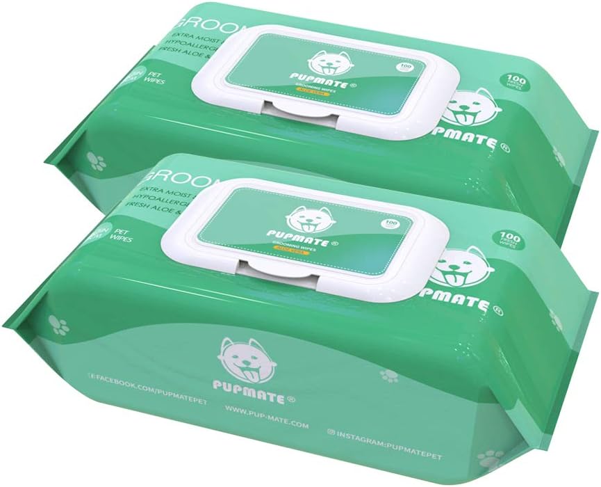 Natural Pet Grooming Wipes, 100 Fresh Counts, Extra Moist & Thick for Dogs & Cats, Puppies & Kittens(Pack of 2)